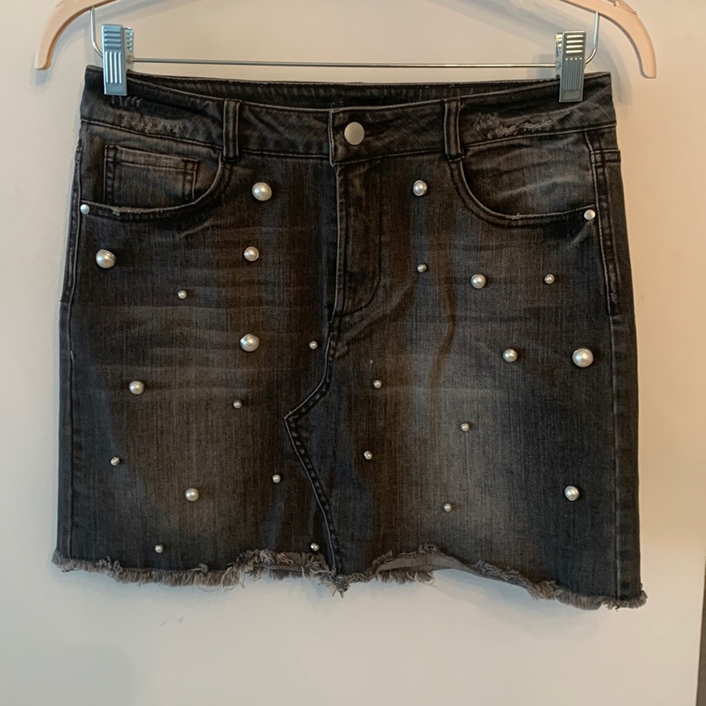 Distressed denim skirt